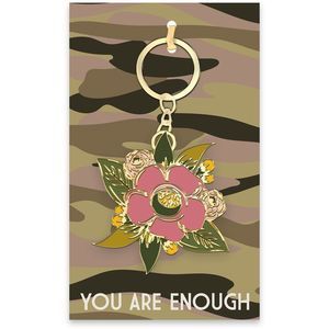 You Are Enough Inspirational Enamel Keychain | Camo and Floral Design NWT